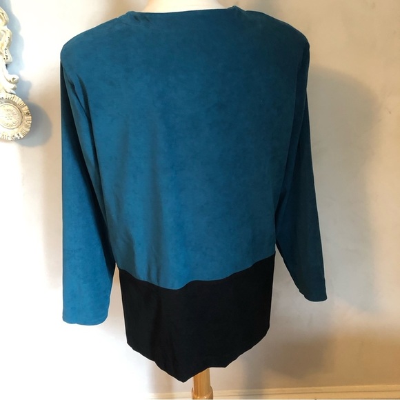 Vintage Darian blazer/blouse teal & black w/decorative button closure Size 12 - Picture 4 of 11